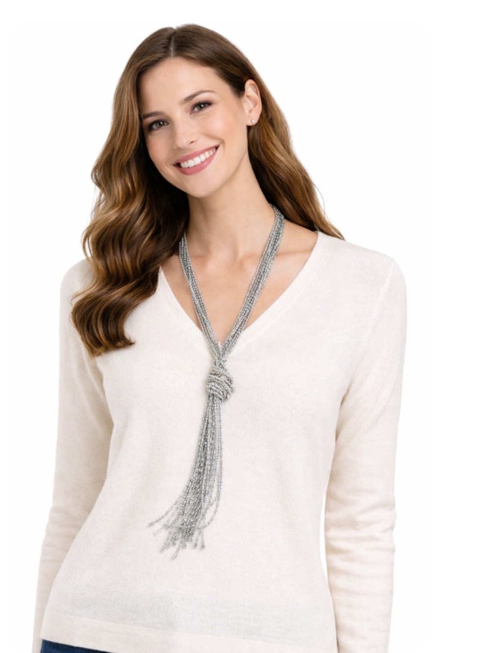 Vintage Silver & Gold Tone Multi Strand Tassel Necklace Statement Chain Necklace